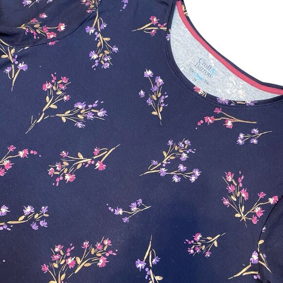 Top Tee Plus Size 2X Purple Floral Long Sleeve Round Neck Stretch Cotton Basic - Picture 1 of 6